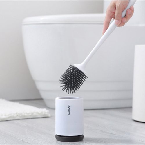 Ecoco Silicone Toilet Brush Soft Bristle Wall-Mounted Bathroom Toilet Brush Holder Set Clean Tool Durable Thermo Plastic Rubber