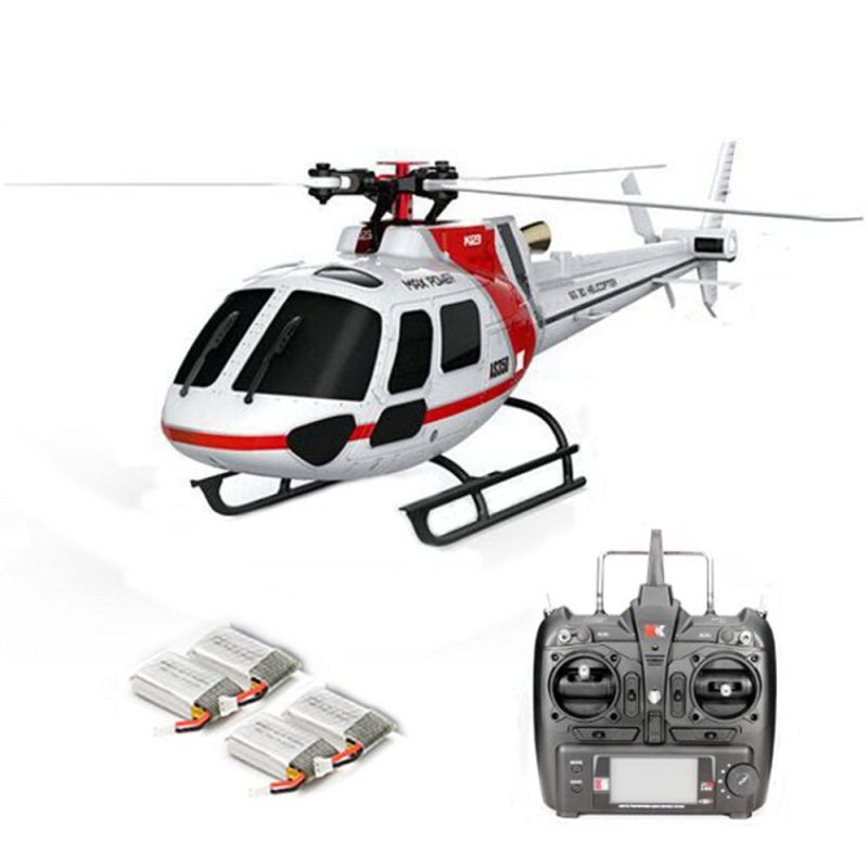 XK K123 6CH Brushless 3D6G System AS350 Scale RC Helicopter Compatible with FUTAB-A S-FHSS 4PCS 3.7V 500MAH Lipo Battery