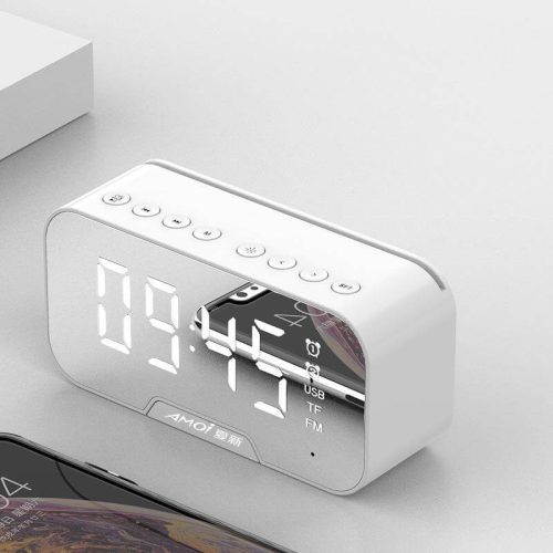 AMOI Wireless Bluetooth Speaker Portable Mini Double Alarm Clock FM Radio Subwoofer Phone Holder