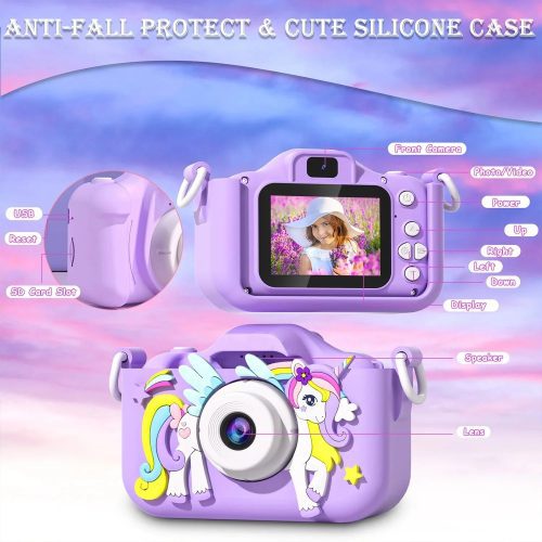 kids mini camera cartoon unicorn toys for girls boys birthday gifts 1080p hd 2inch screen with 32g sd card record life camera 128864