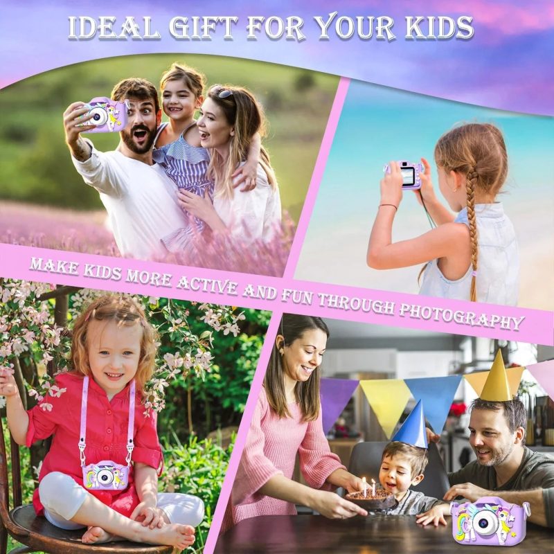 kids mini camera cartoon unicorn toys for girls boys birthday gifts 1080p hd 2inch screen with 32g sd card record life camera 617930