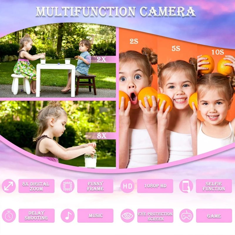 kids mini camera cartoon unicorn toys for girls boys birthday gifts 1080p hd 2inch screen with 32g sd card record life camera 745638