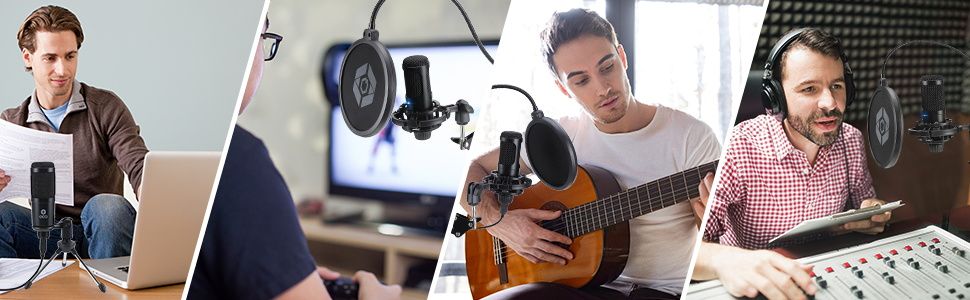 studio condenser usb microphone computer pc microphone kit with adjustable scissor arm stand and mic gain knob shock mount for instruments voice oversstreaming broadcast and youtube videos 3